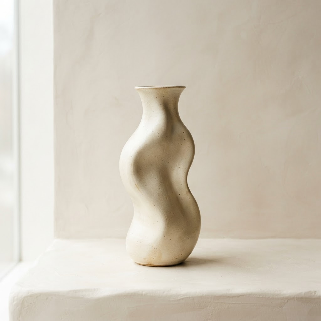Tall cream matte sculptural ceramic vase