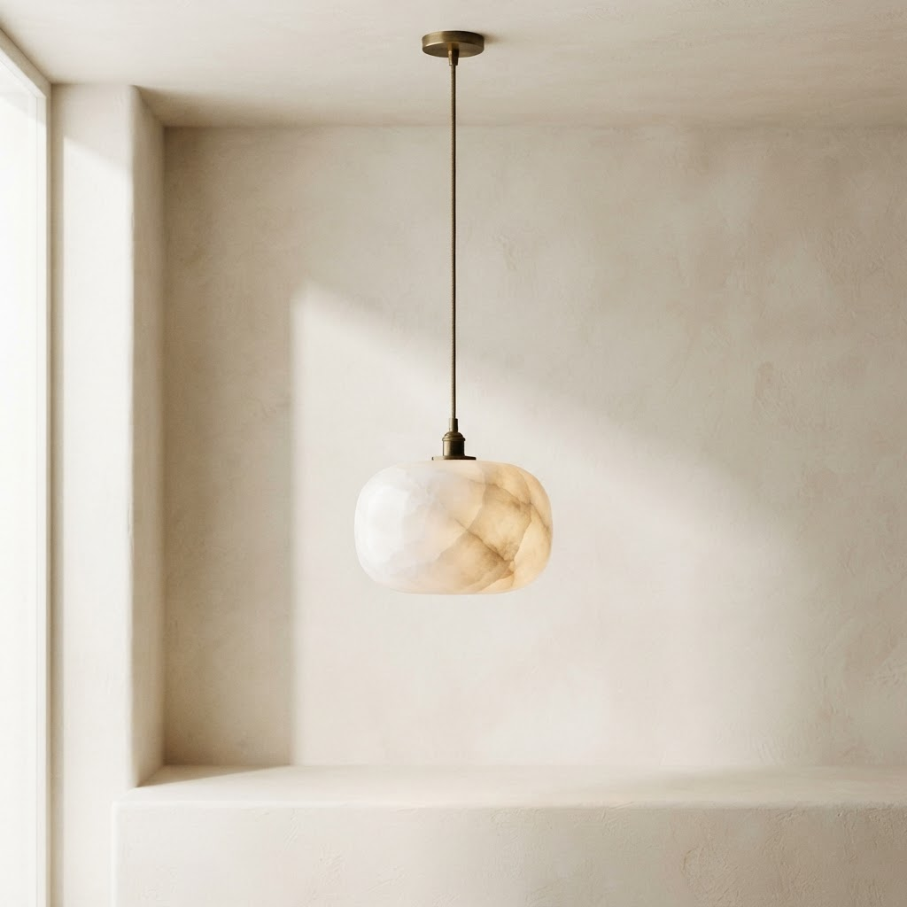 Rounded alabaster pendant light
